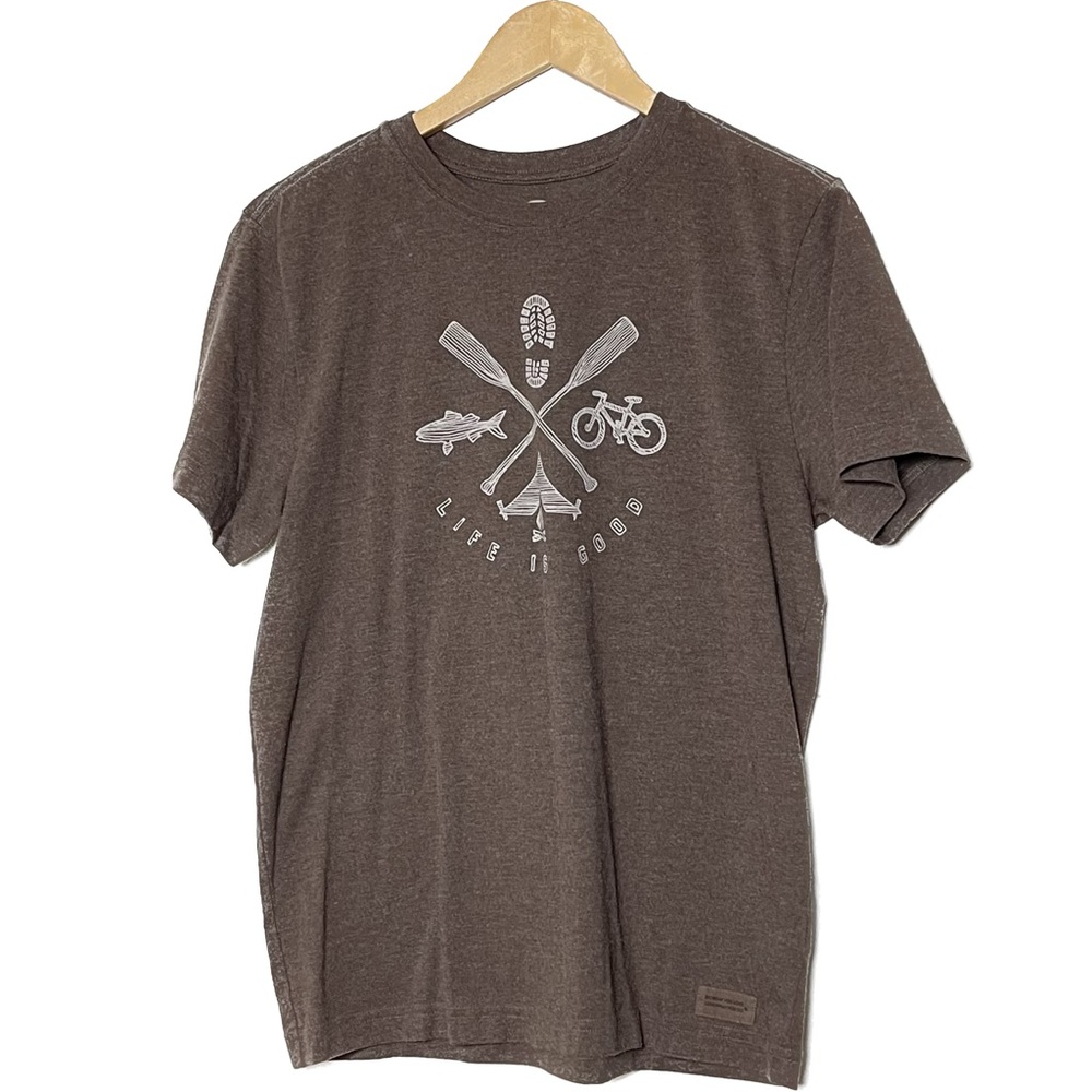 Life is Good S Mens Outdoor Action Crusher Tee Short Sleeve T-Shirt Brown Crew